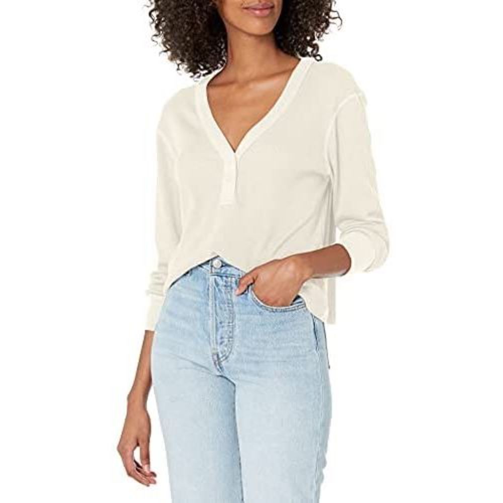 MONROW Button Up Baby Thermal Henley Ivory Top